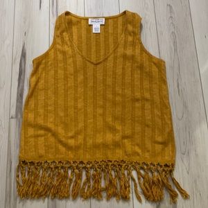 Trendy For the republic- mustard yellow knitted sleeveless boho shirt for fall.